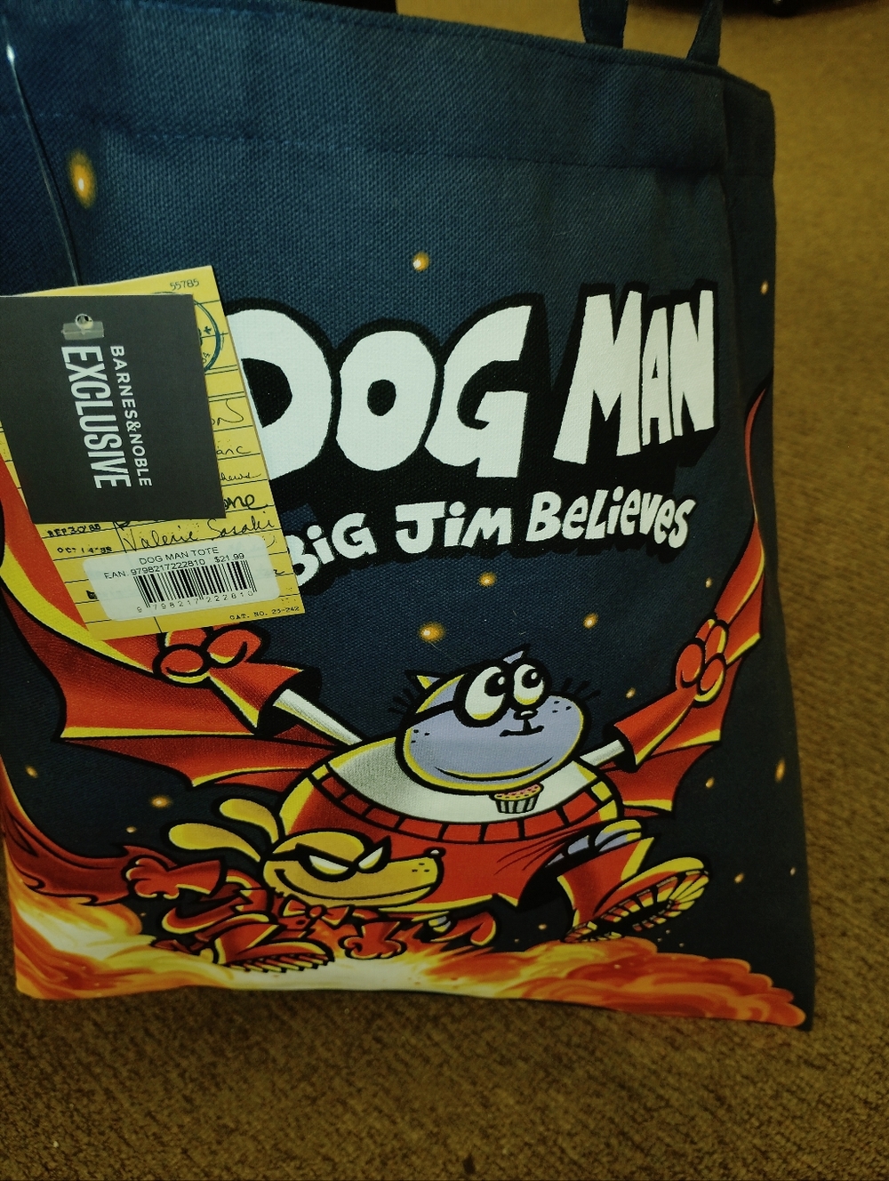 Dog Man 'Big Jim Believes' Graphic Tote Out Of Print Books Brand B& N Exclusive